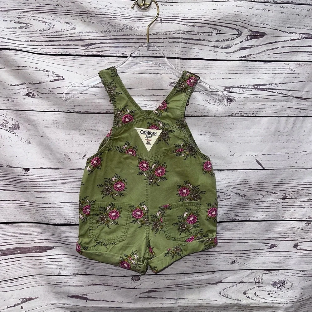 OshKosh B'gosh Green Floral Kids Overalls Size 9 Months